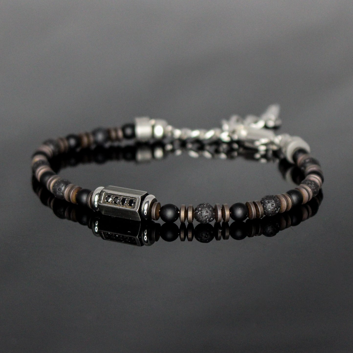 2018 Men’s Minimalist Matte Black Onyx, Lava Stone and Matte Hematite Beaded Bracelet