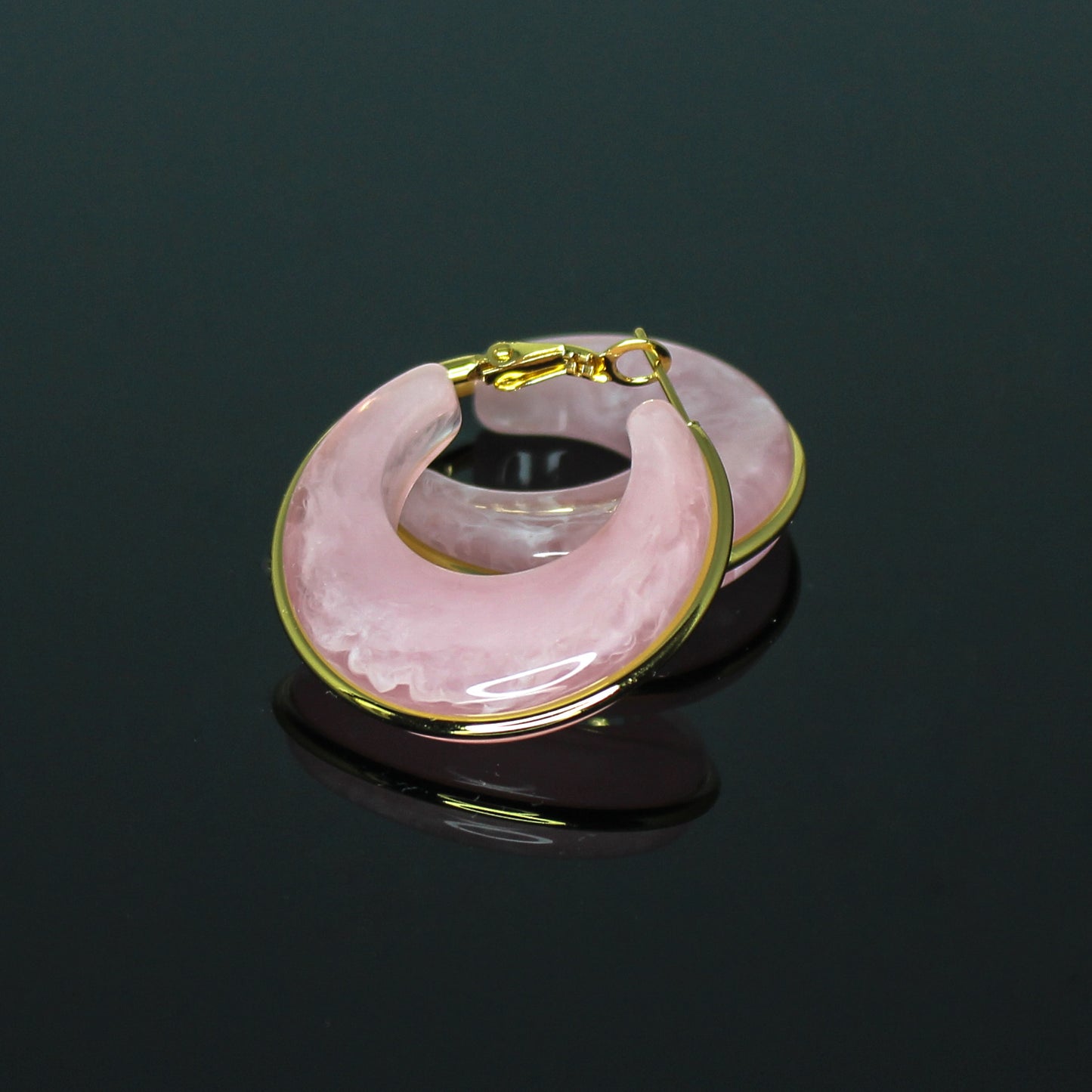 16187 Women’s Soft Rose Pink Resin Stainless Steel Hoop Earrings