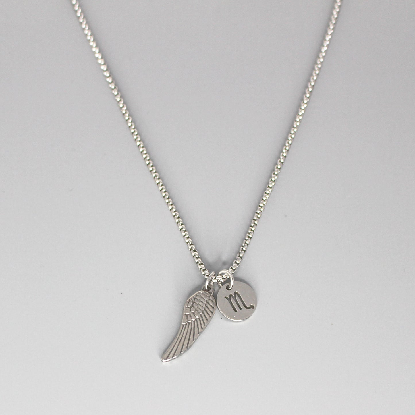 13209 Men’s Zodiac Scorpio with Archangel Wing Double Pendant Necklace