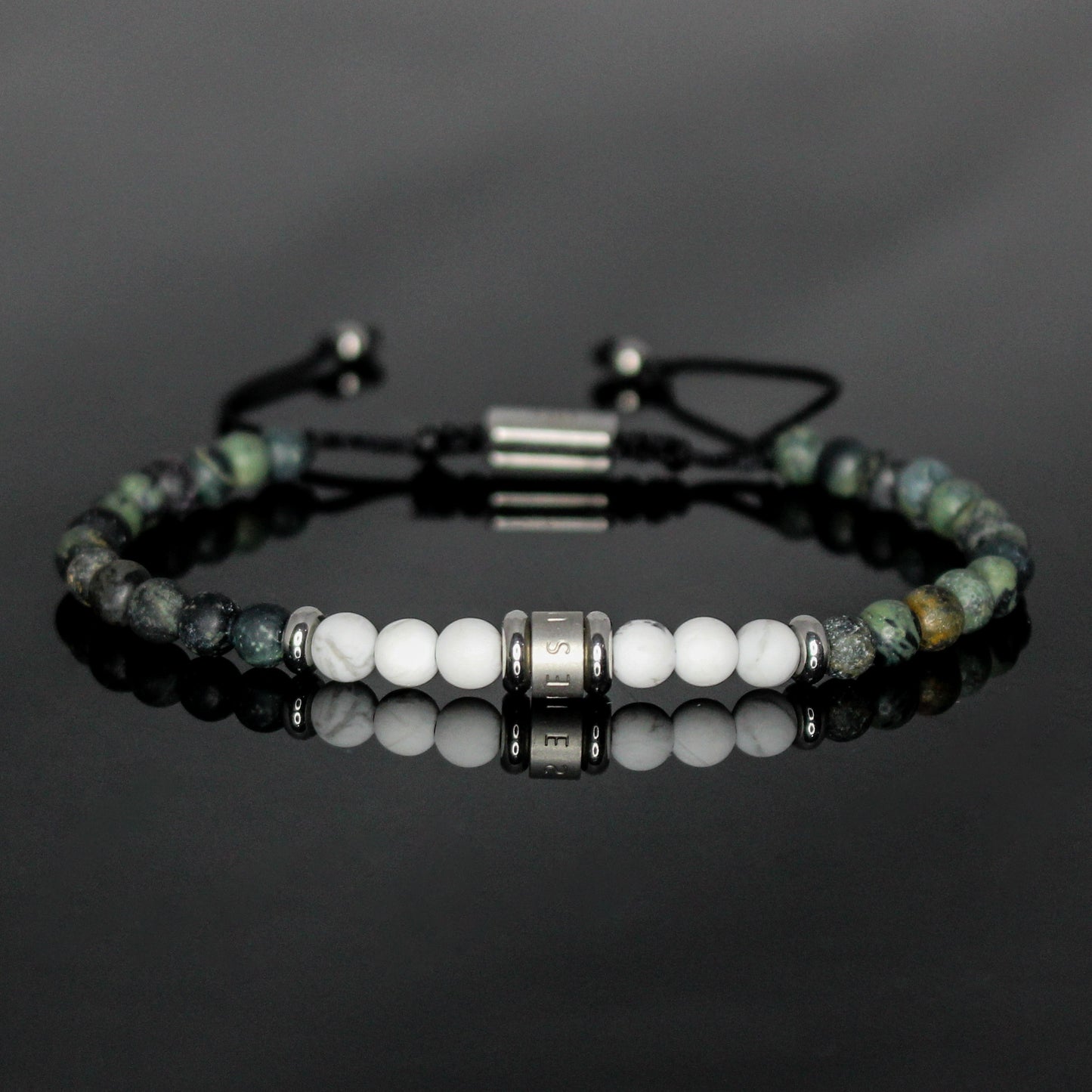 2022 Men’s Green Rhyolite Kambaba Jasper + White Howlite Minimalist Duo Bracelet