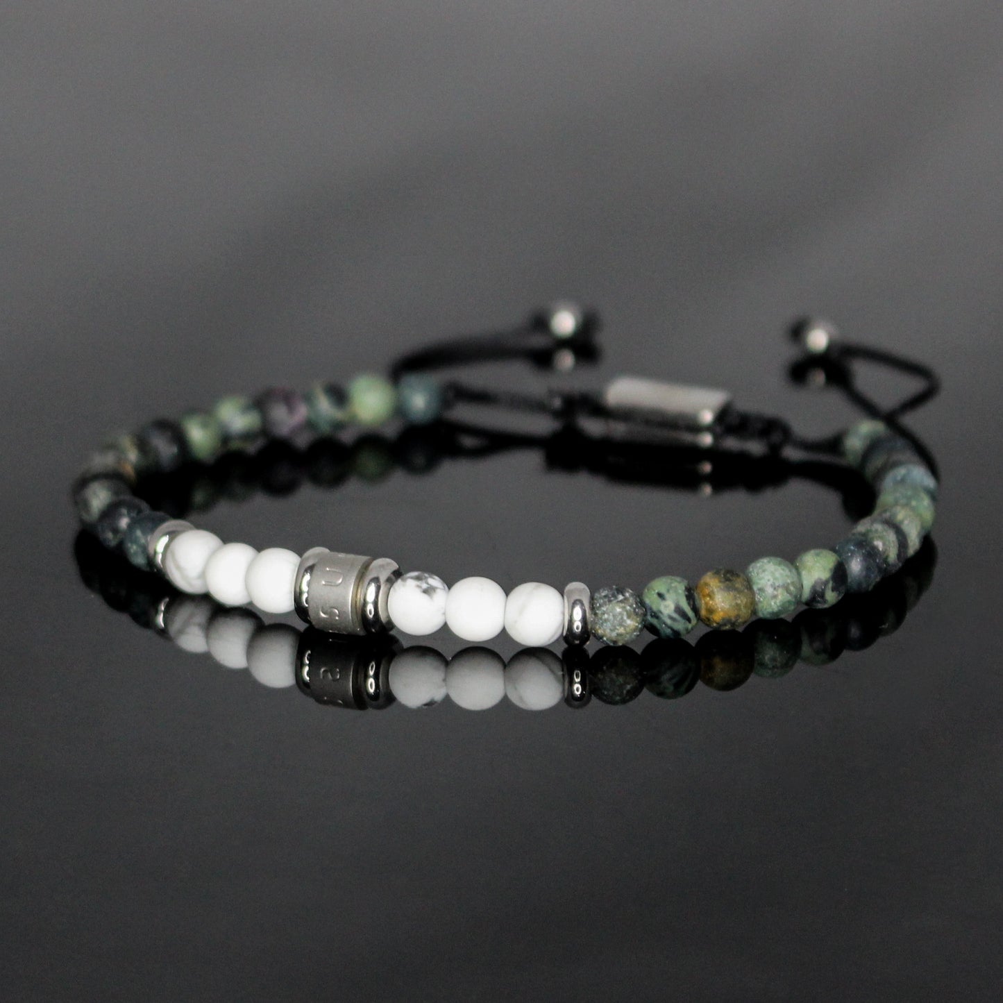 2022 Men’s Green Rhyolite Kambaba Jasper + White Howlite Minimalist Duo Bracelet