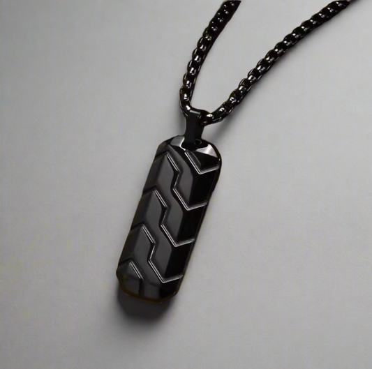 13211 Men’s Necklace Black Stainless Steel with Tire Pattern Pendant
