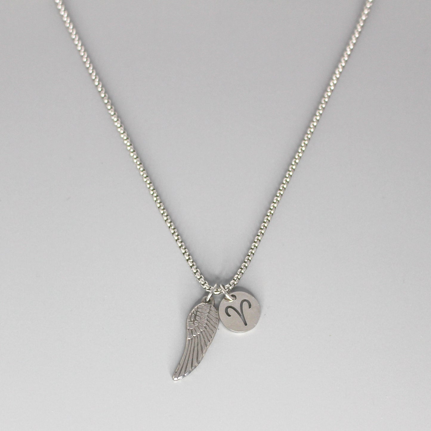 13209 Men’s Zodiac Aries with Archangel Wing Double Pendant Necklace