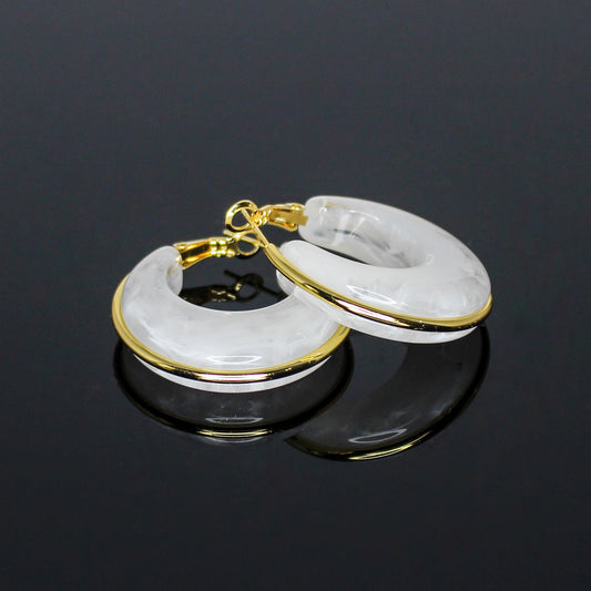 16187 Women’s Luminous White Resin Stainless Steel Hoop Earrings