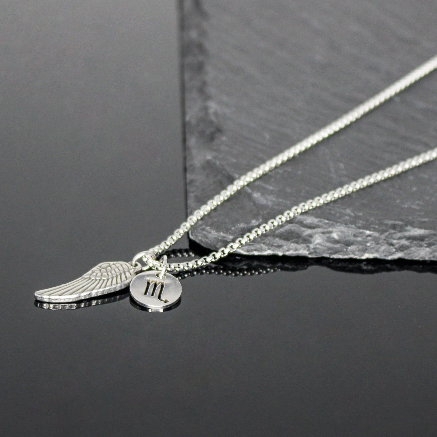 13209 Men’s Zodiac Scorpio with Archangel Wing Double Pendant Necklace