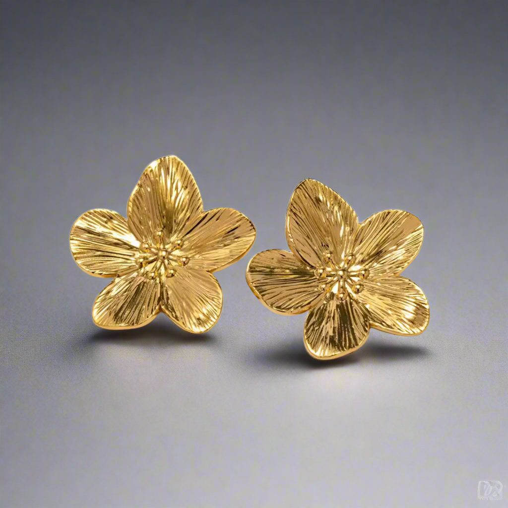 16174 Women’s Flower Stud Gold Plated Stainless Steel Earrings