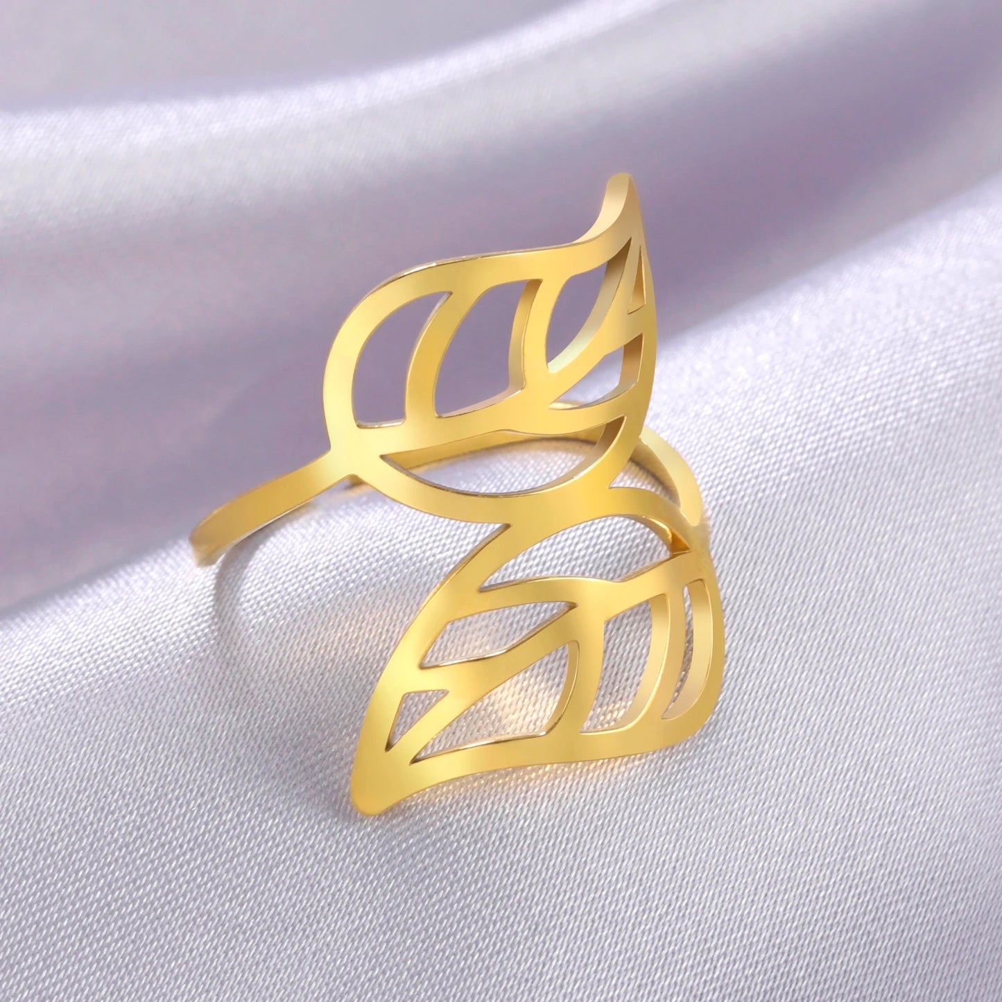 19120 Women’s Adjustable Stainless Steel Gold Twin Leaves Ring