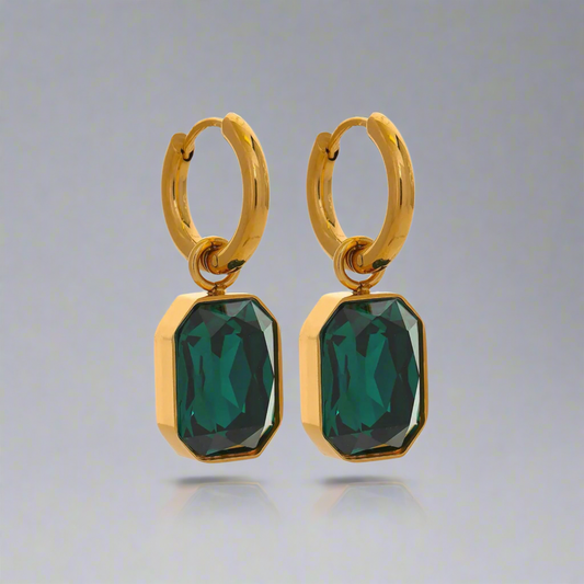 16142 Women’s Green CZ Gold Plated Stainless Steel Drop Earrings