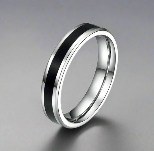 17108 Men's Black Line Ring Stainless Steel