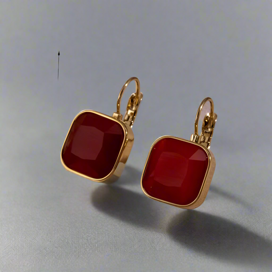 16184 Women’s Red Crystal Rhinestones Gold Plated Stainless Steel Hoop Earrings