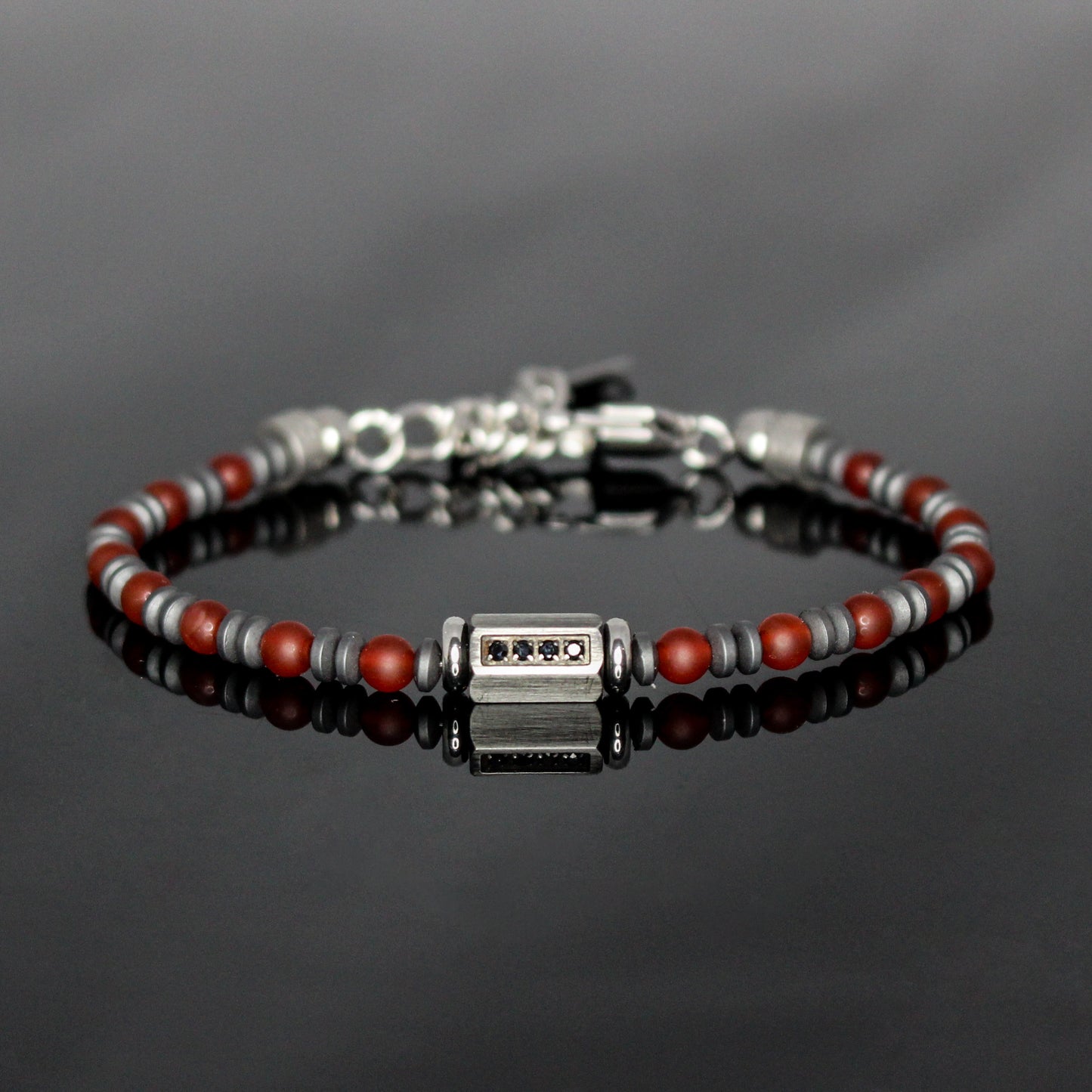 2031 Men’s Minimalist Matte Red Agate and Matte Hematite Beaded Bracelet