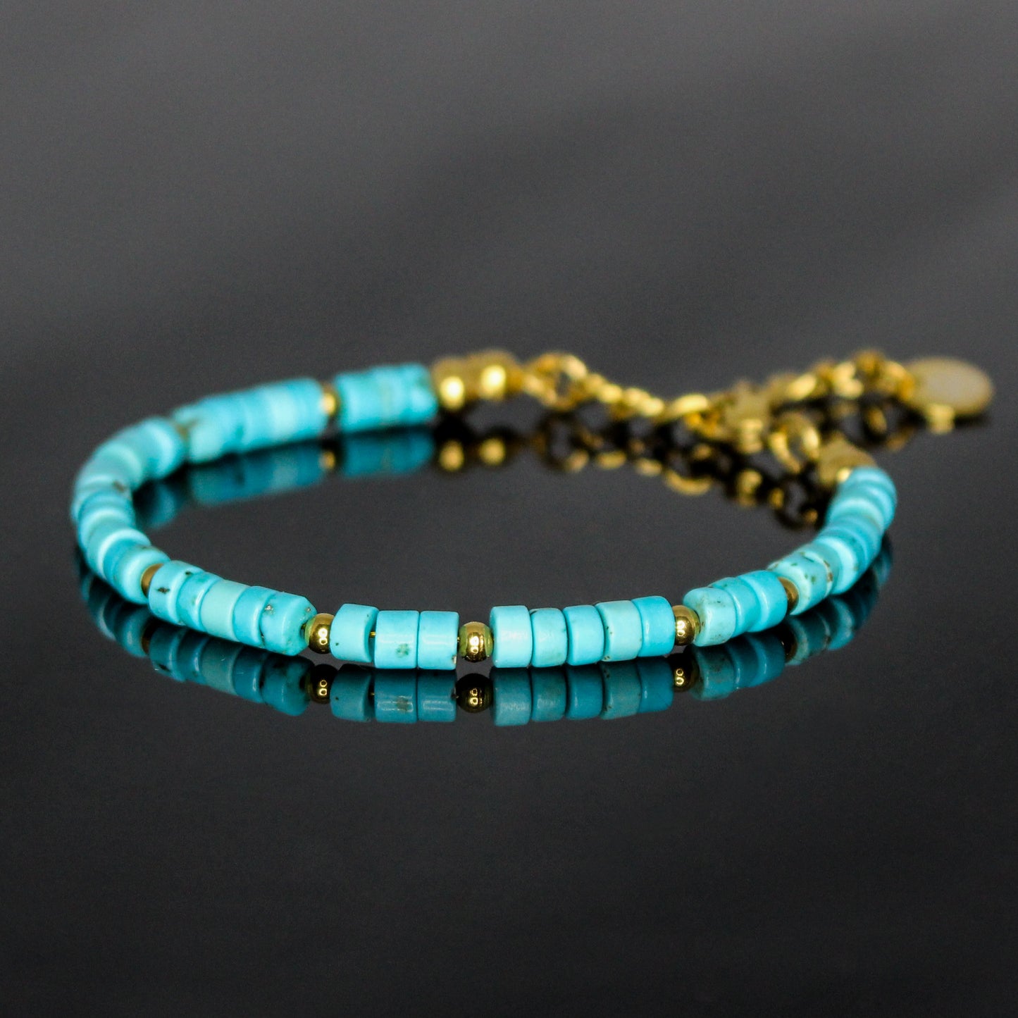 29003 Women's Heishi Bracelet with Turquoise and Gold Plated