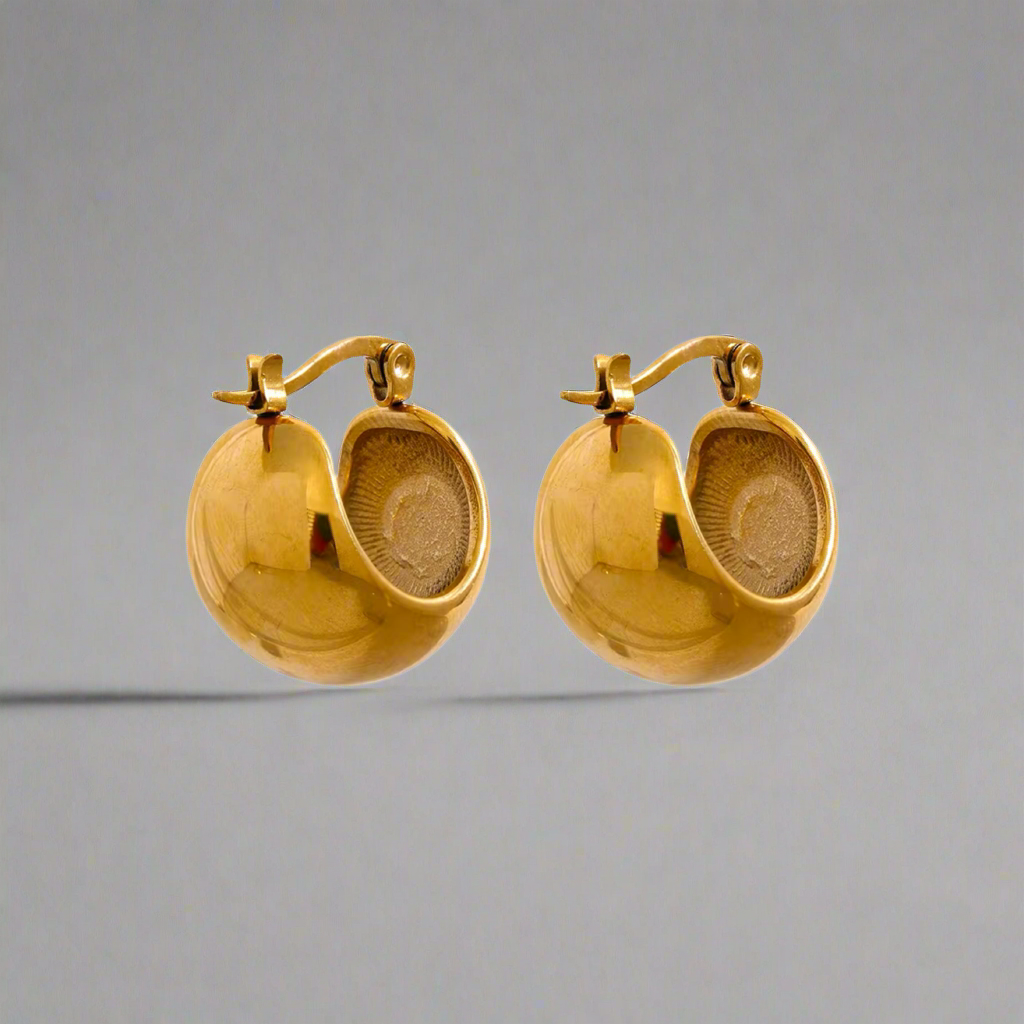 16181 Women’s Half-Round Hollow Gold Plated Stainless Steel Earrings