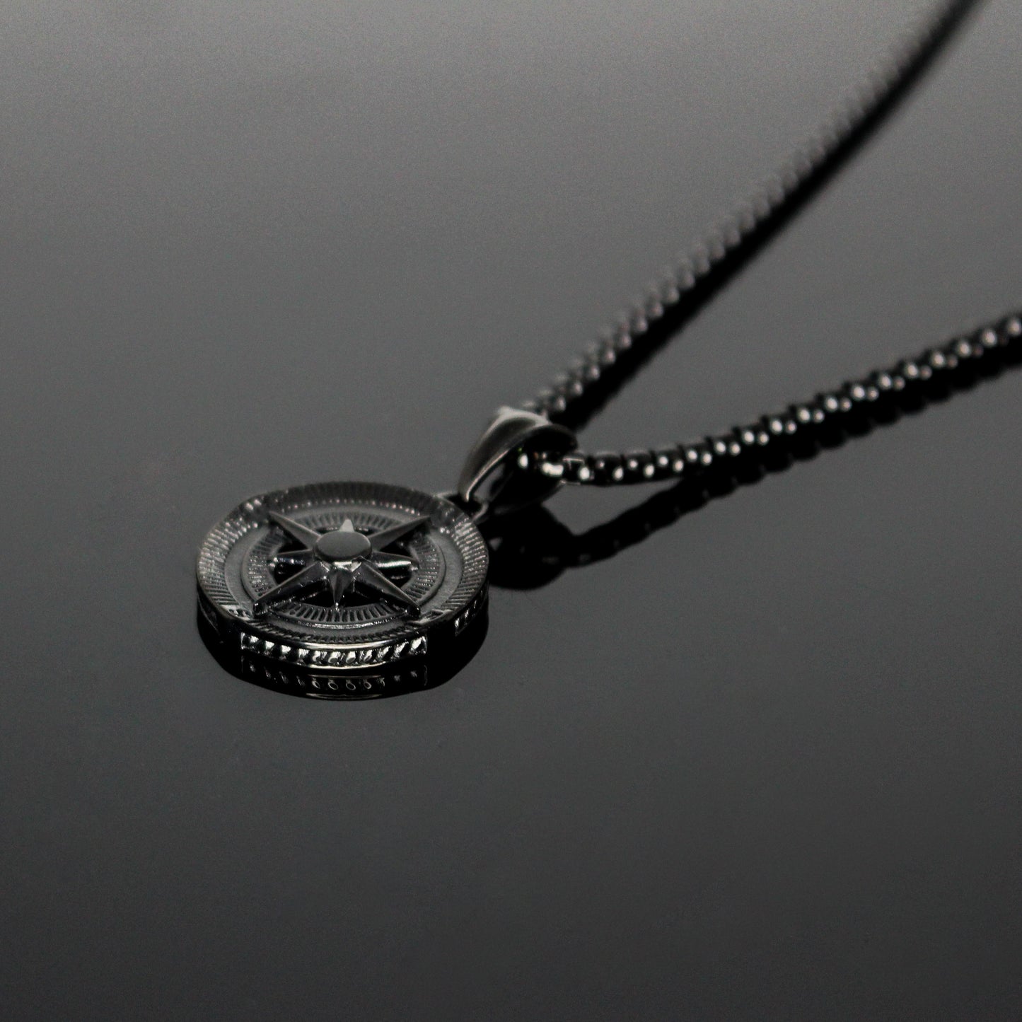 13208 Men’s Necklace Black Stainless Steel with Compass Pendant
