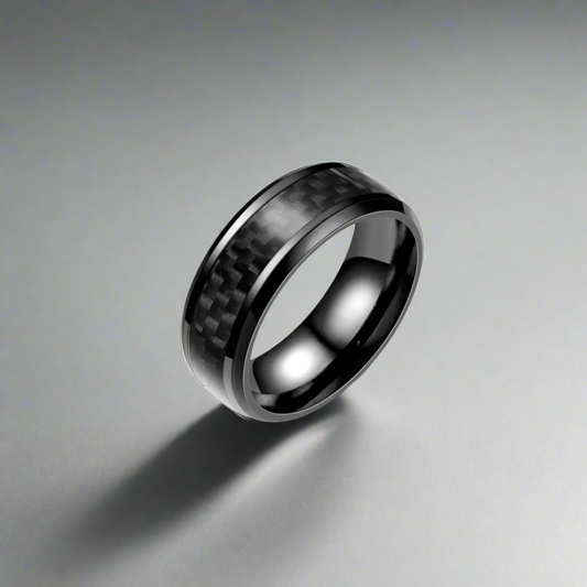 17102 Men's Ring Black Stainless Steel with Carbon Fiber Inlay