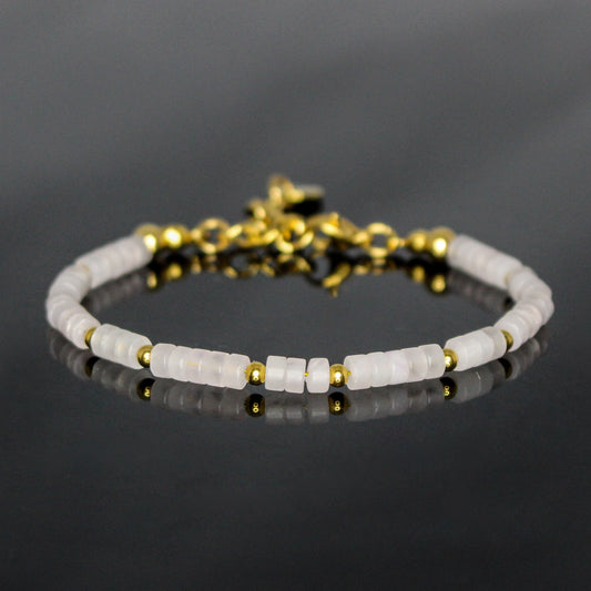 29003 Women's Heishi Bracelet with Rose Quartz and Gold Plated