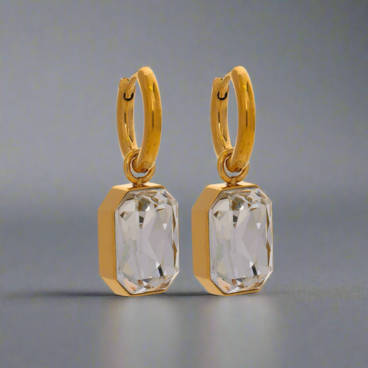 16142 Women’s Clear CZ Gold Plated Stainless Steel Drop Earrings