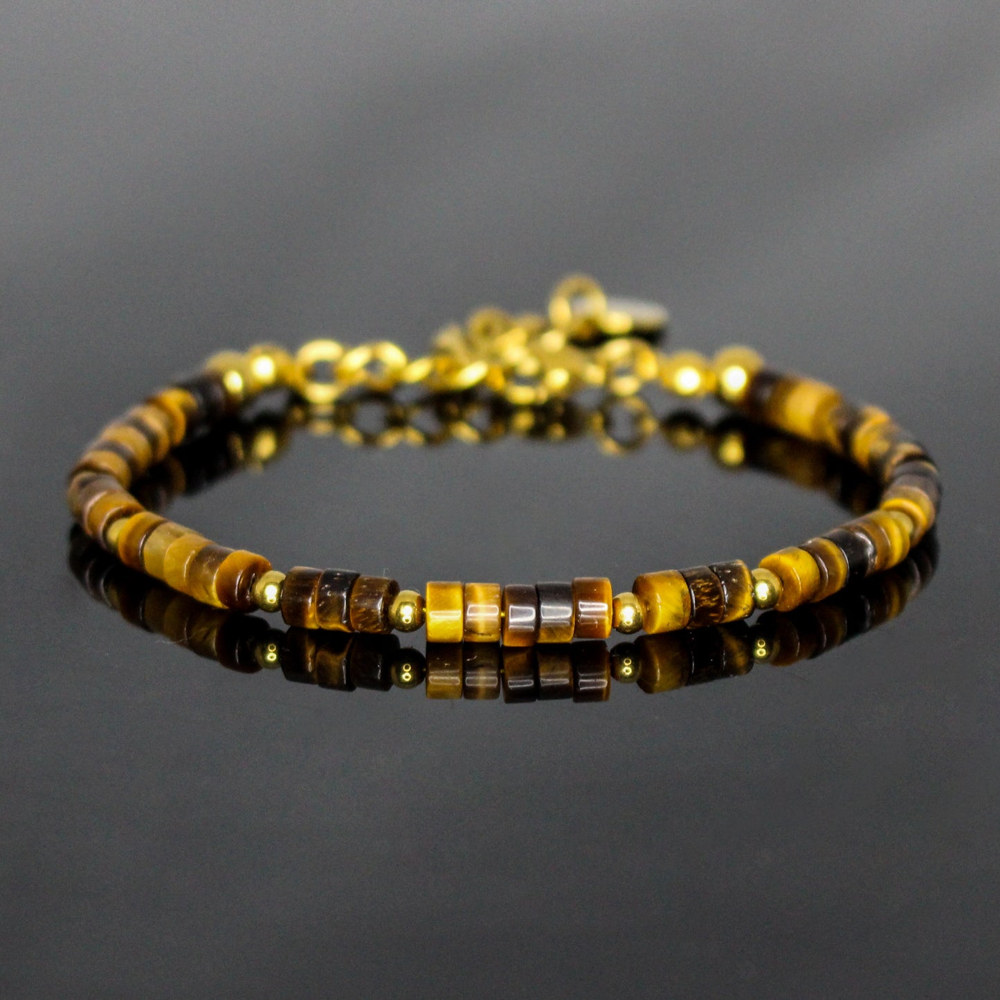 29003 Women's Heishi Bracelet with Tiger's Eye and Gold Plated