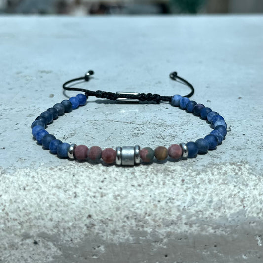 2020 Men’s Dark Blue Sodalite + Picasso Jasper Minimalist Duo Bracelet