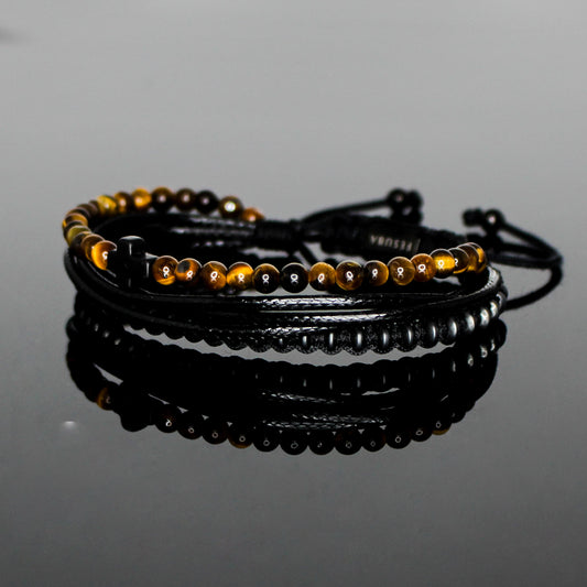 2230 Men’s Black Cross Multi-Layer Bracelet with Tiger’s Eye and Matte Black Hematite