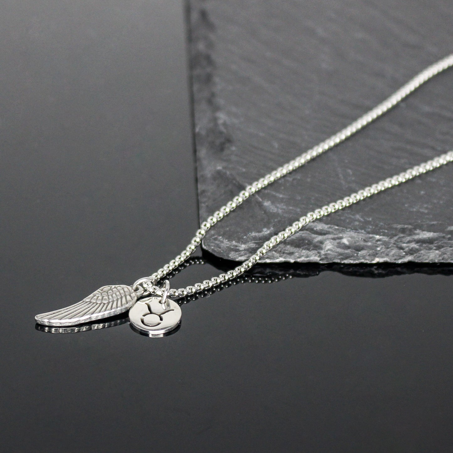 13209 Men’s Zodiac Taurus with Archangel Wing Double Pendant Necklace