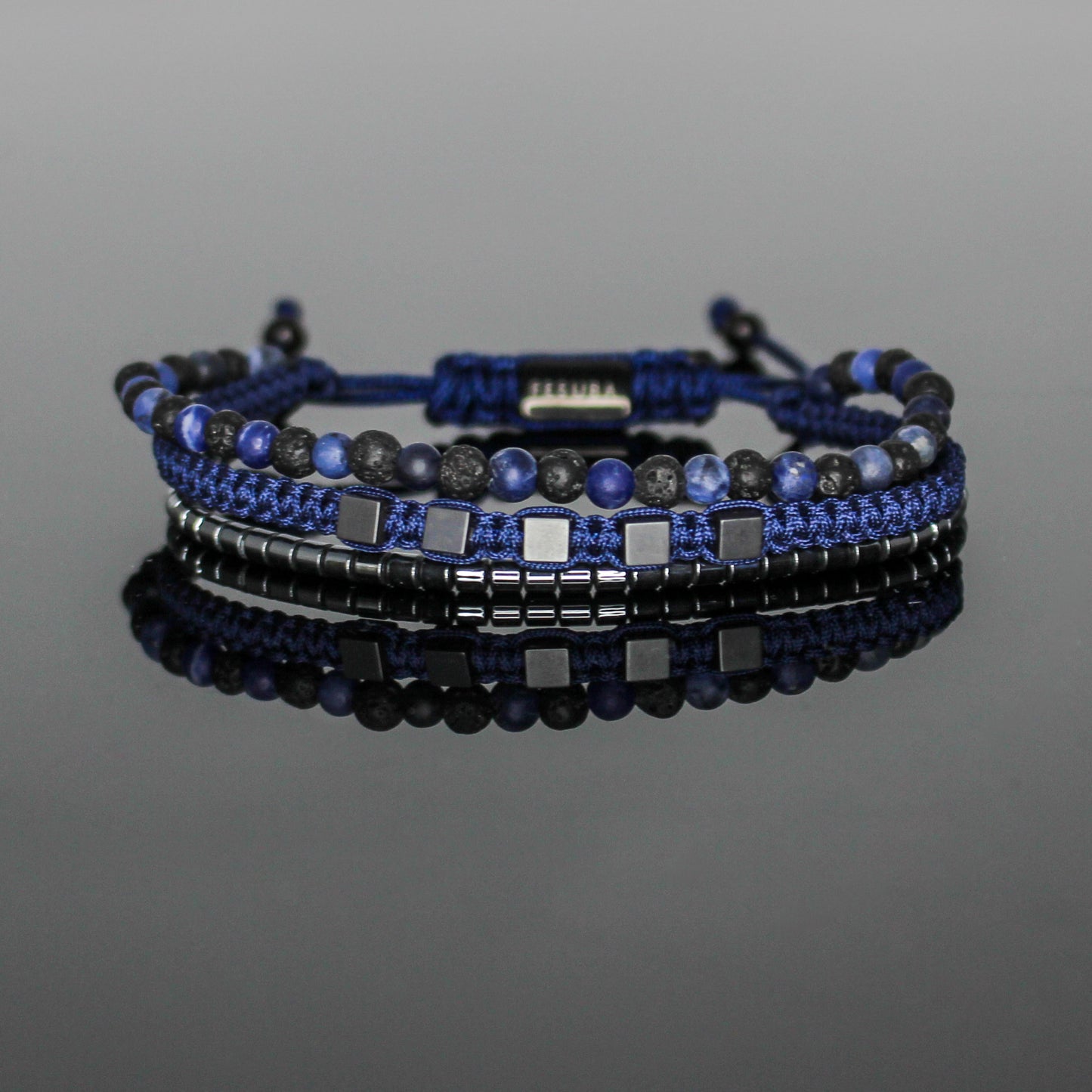 2216 Men’s Multi-layer Bracelet with Lava Stone, Matte Dark Blue Sodalite and Hematite
