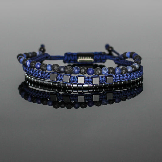 2216 Men’s Multi-layer Bracelet with Lava Stone, Matte Dark Blue Sodalite and Hematite