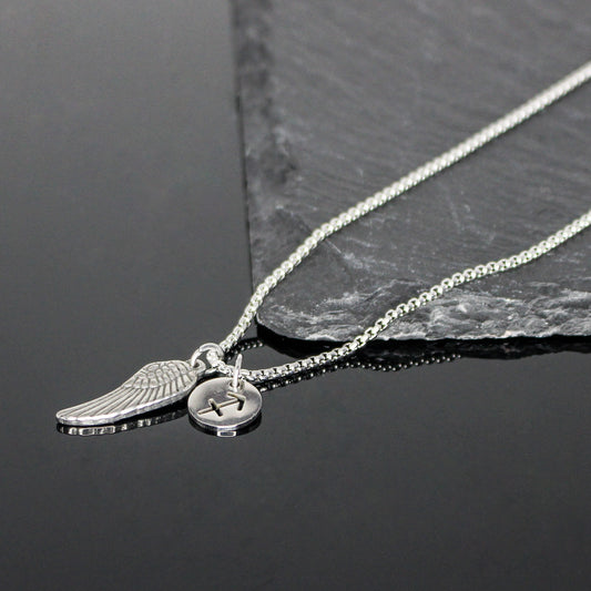 13209 Men’s Zodiac Sagittarius with Archangel Wing Double Pendant Necklace