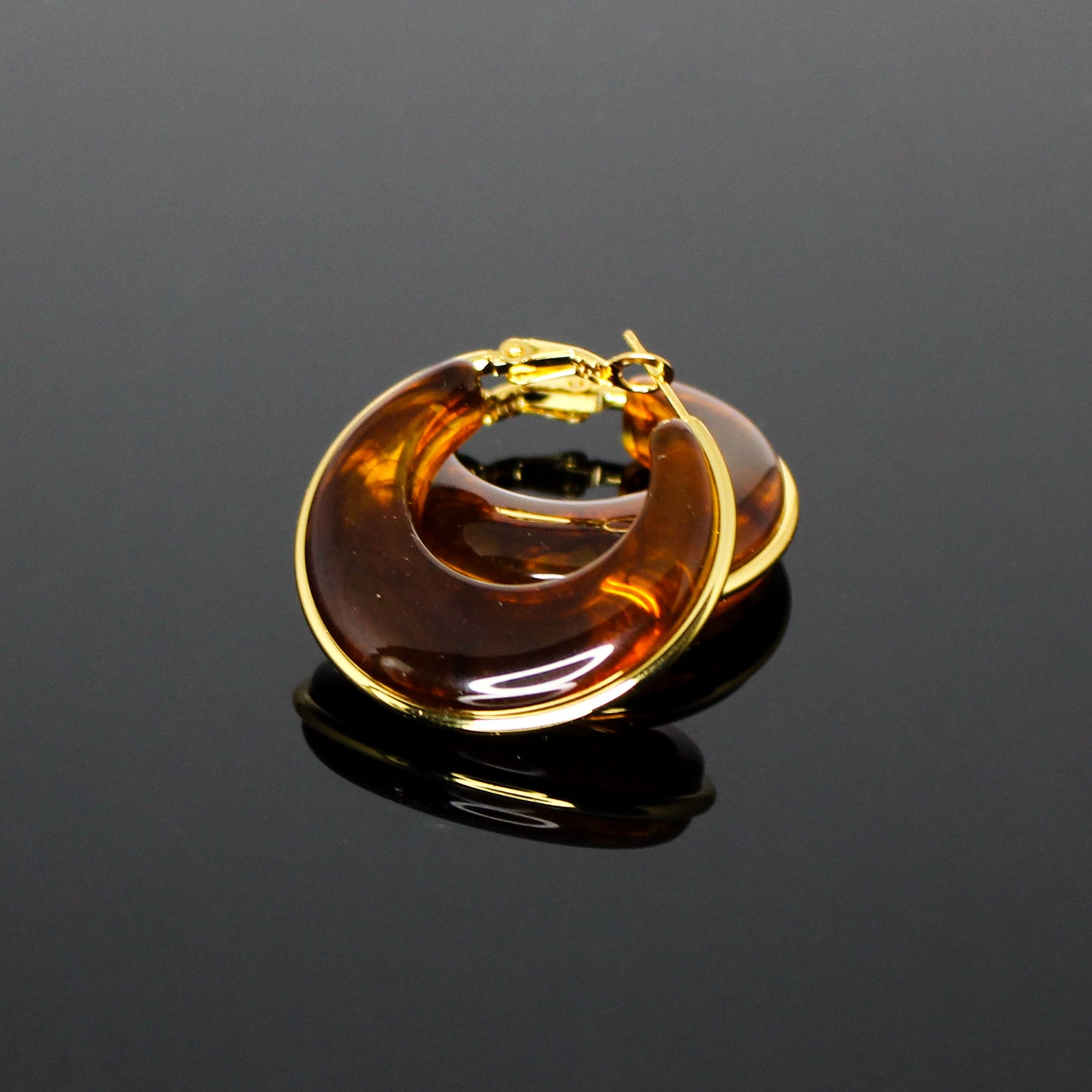 16187 Women’s Golden Amber Resin Stainless Steel Hoop Earrings