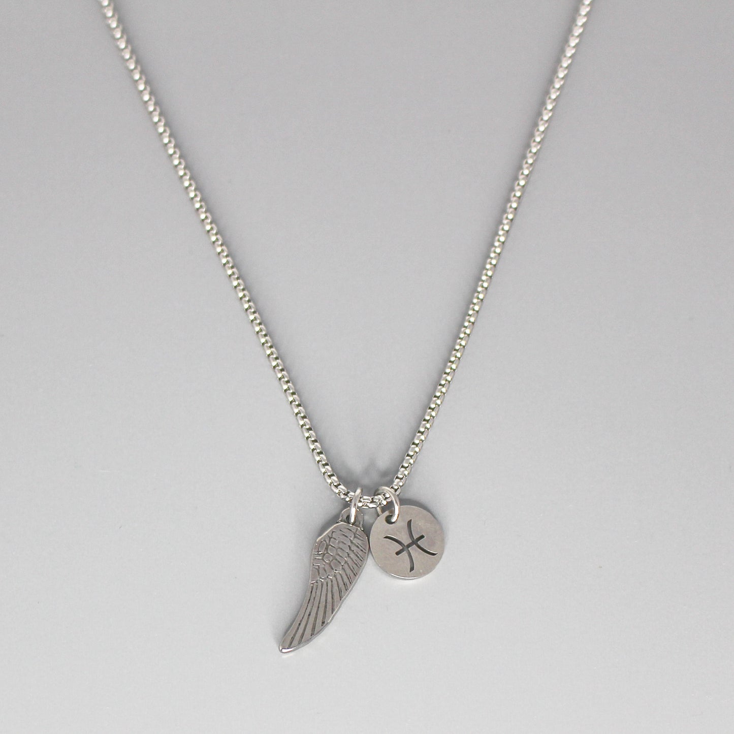13209 Men’s Zodiac Pisces with Archangel Wing Double Pendant Necklace