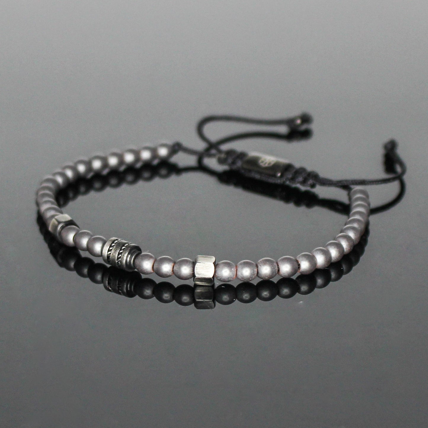 2004 Men’s Minimalist Matte Hematite Beaded Bracelet