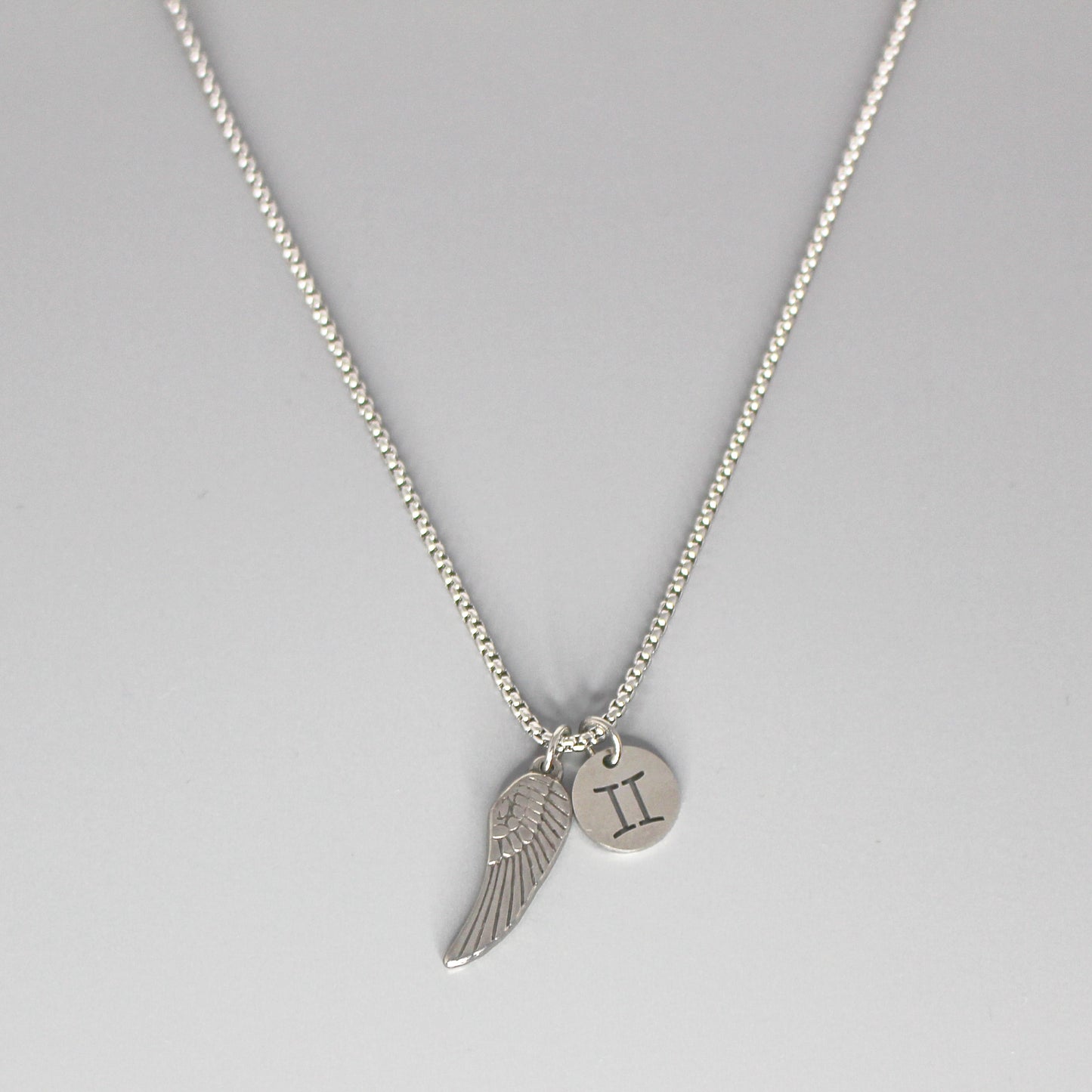 13209 Men’s Zodiac Gemini with Archangel Wing Double Pendant Necklace