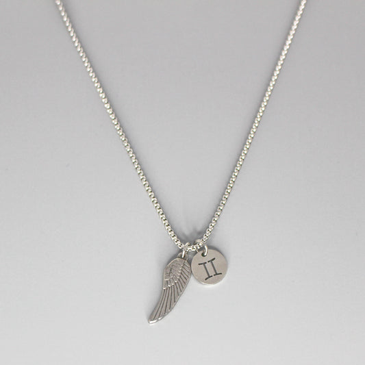 13209 Men’s Zodiac Gemini with Archangel Wing Double Pendant Necklace