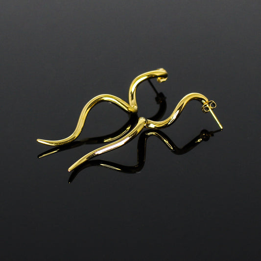 16188 Women’s Golden Serpentina Stainless Steel Gold Plated Stud Long Earrings