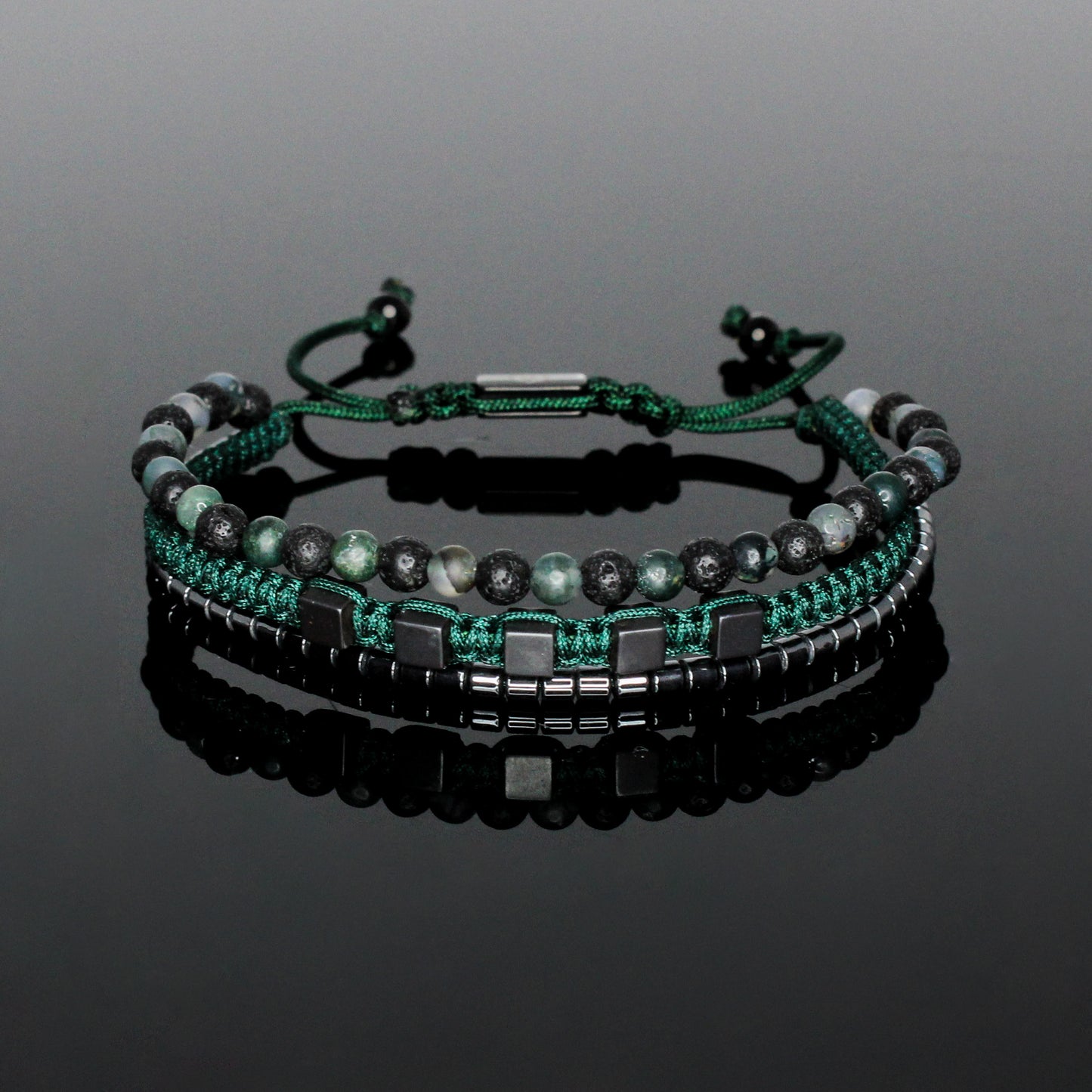 2238 Men’s Multi-layer Bracelet with Lava Stone, Matte Moss Agate and Hematite