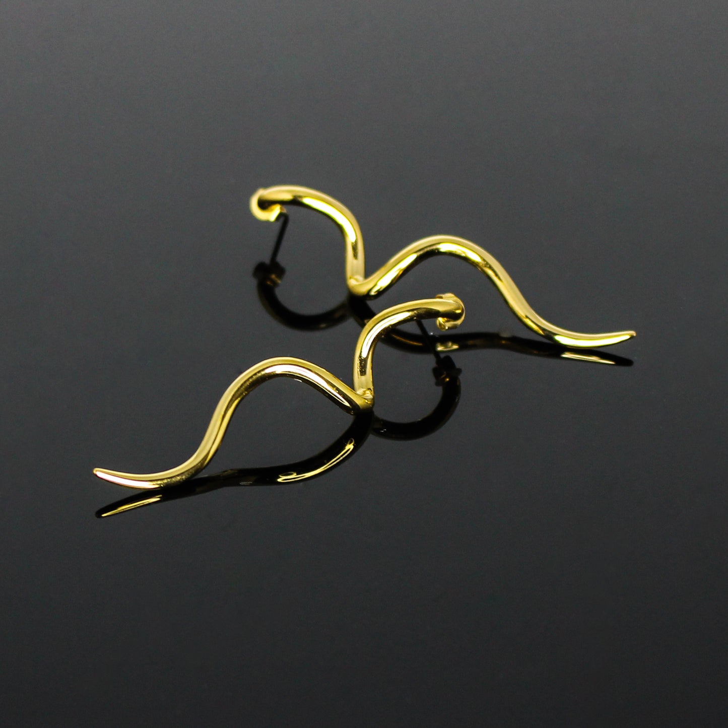 16188 Women’s Golden Serpentina Stainless Steel Gold Plated Stud Long Earrings