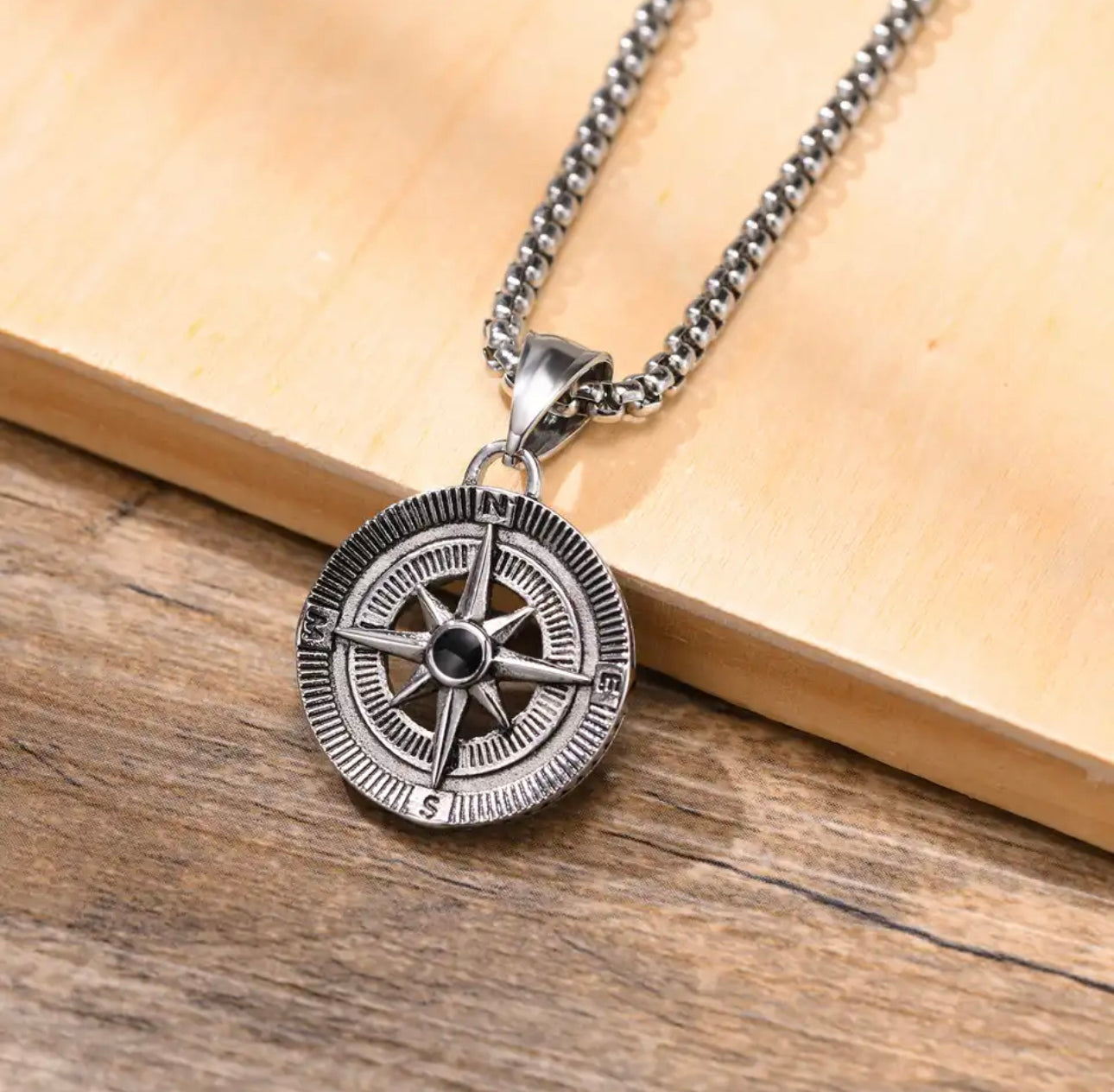 13208 Men’s Necklace Stainless Steel with Compass Pendant