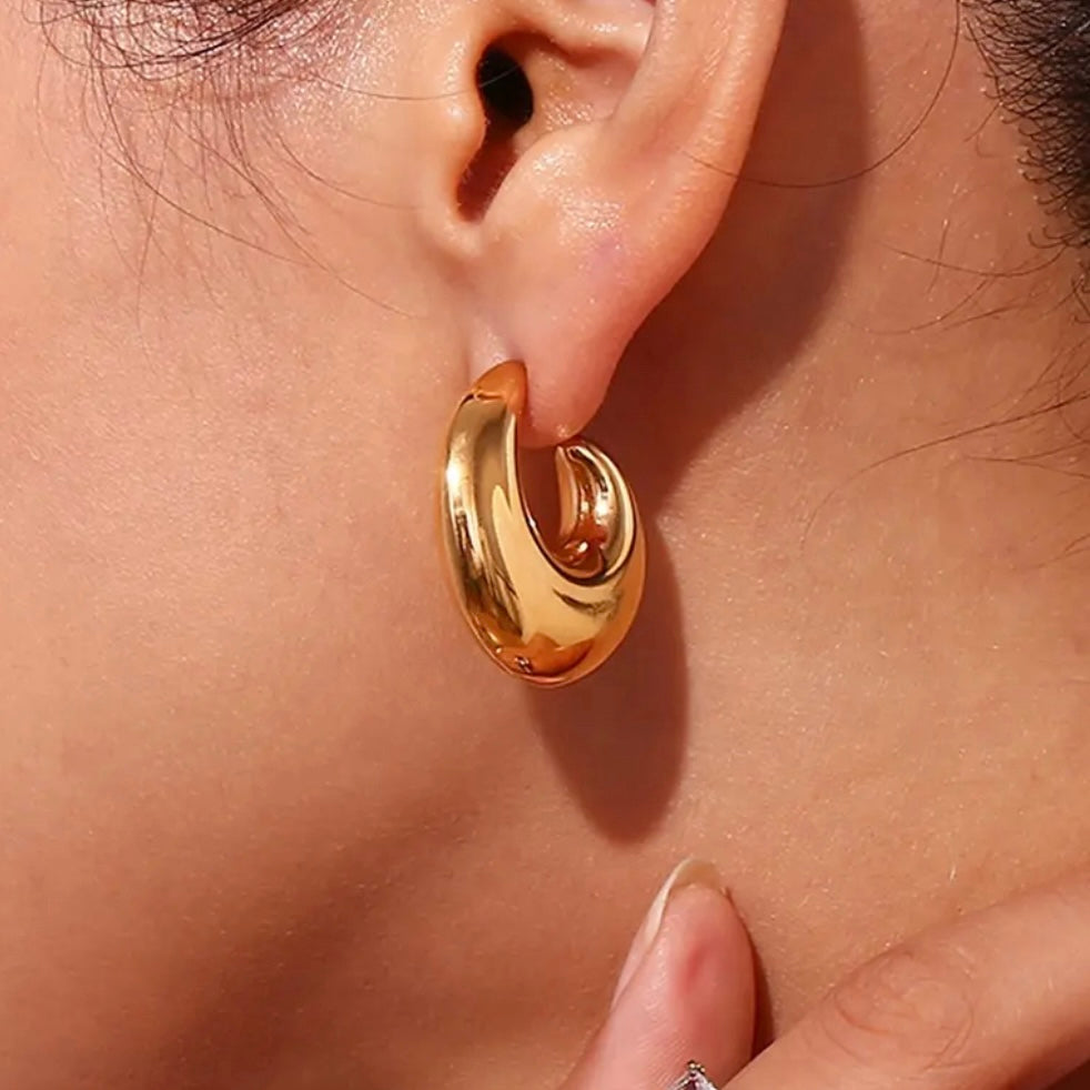 16180 Women’s Water Wave Hoop Gold Plated Stainless Steel Earrings