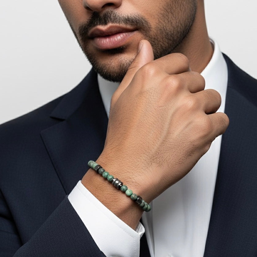 2010 Men’s Minimalist Matte African Turquoise Beaded Bracelet