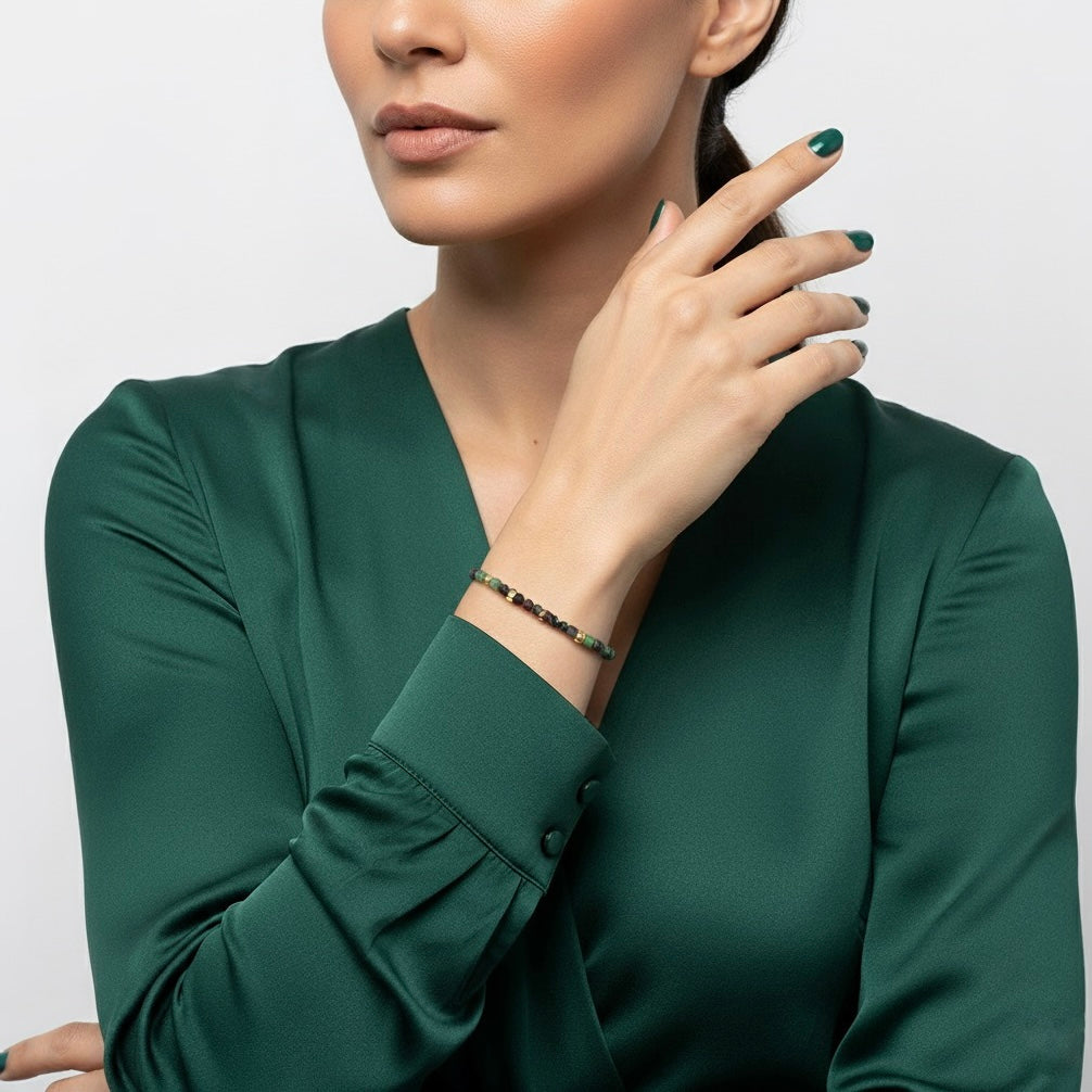 29001 Women’s Minimalist Bracelet with Ruby Zoisite and Gold Plated