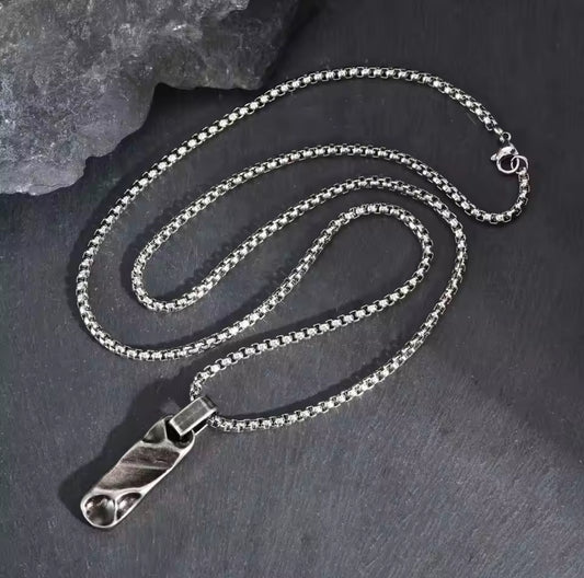 13218 Men’s Vintage Geometric Forge Bar Pendant Stainless Steel Necklace
