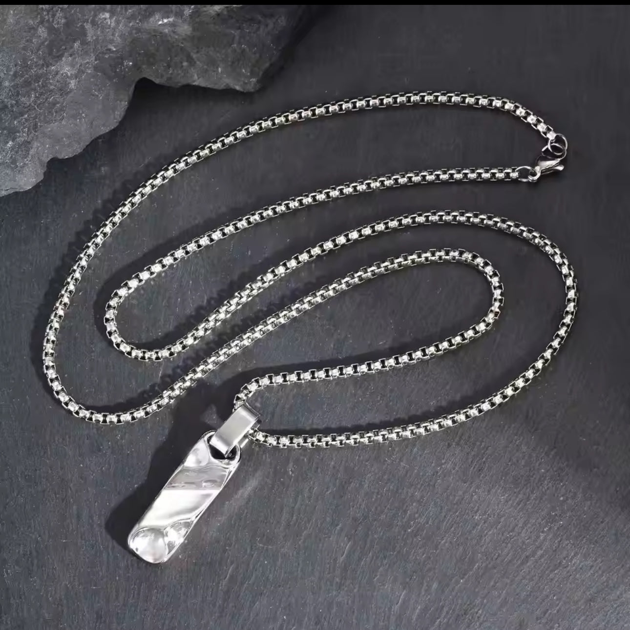 13218 Men’s Geometric Forge Bar Pendant Stainless Steel Necklace
