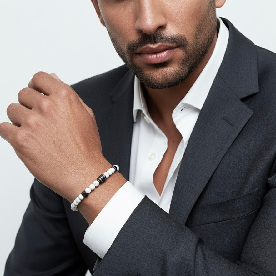 2009 Men’s Minimalist Matte White Howlite Beaded Bracelet