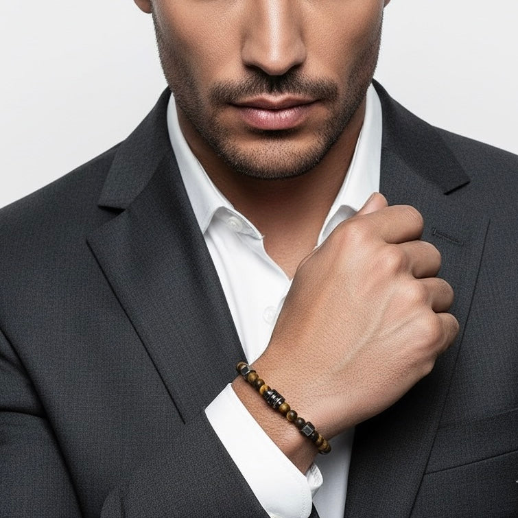 2001 Men’s Minimalist Matte Tiger’s Eye Beaded Bracelet