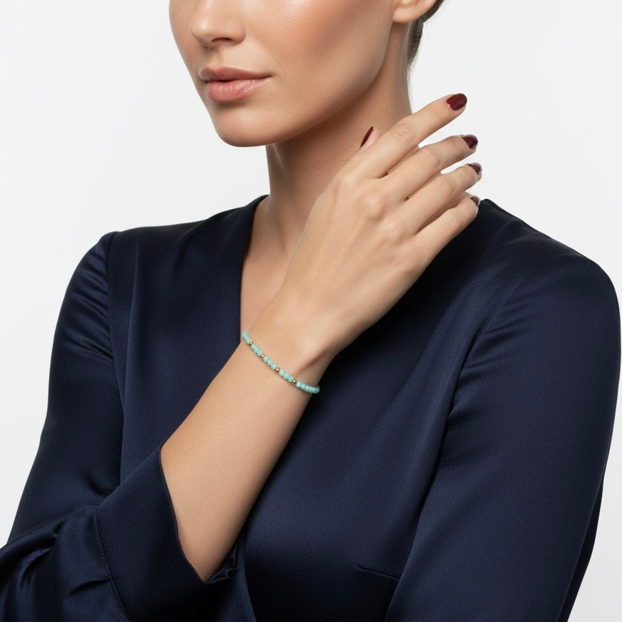 29001 Women’s Minimalist Bracelet with Blue Amazonite and Gold Plated