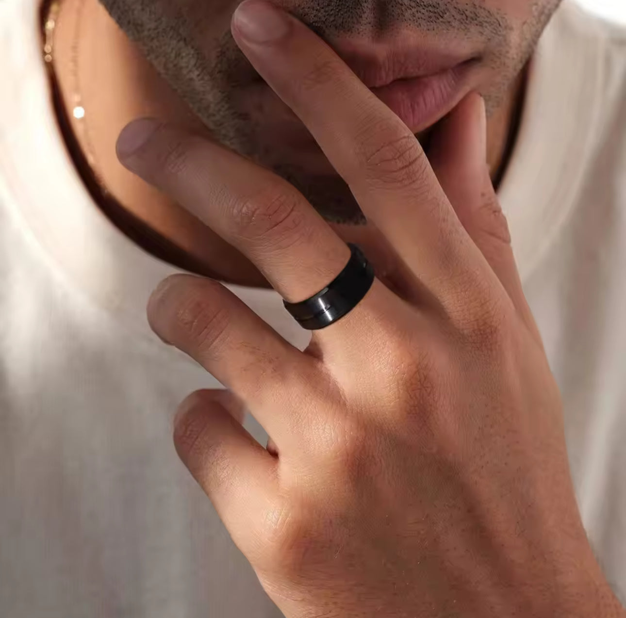 17106 Men's Black Groove Band Ring Stainless steel