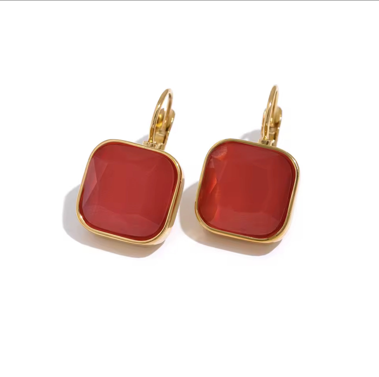 16184 Women’s Red Crystal Rhinestones Gold Plated Stainless Steel Hoop Earrings