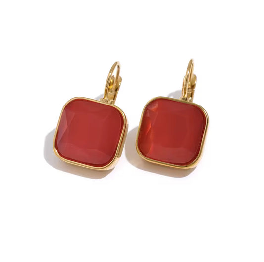 16184 Women’s Red Crystal Rhinestones Gold Plated Stainless Steel Hoop Earrings