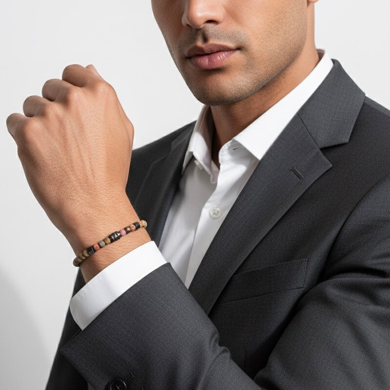 2013 Men’s Minimalist Matte Picasso Jasper Beaded Bracelet