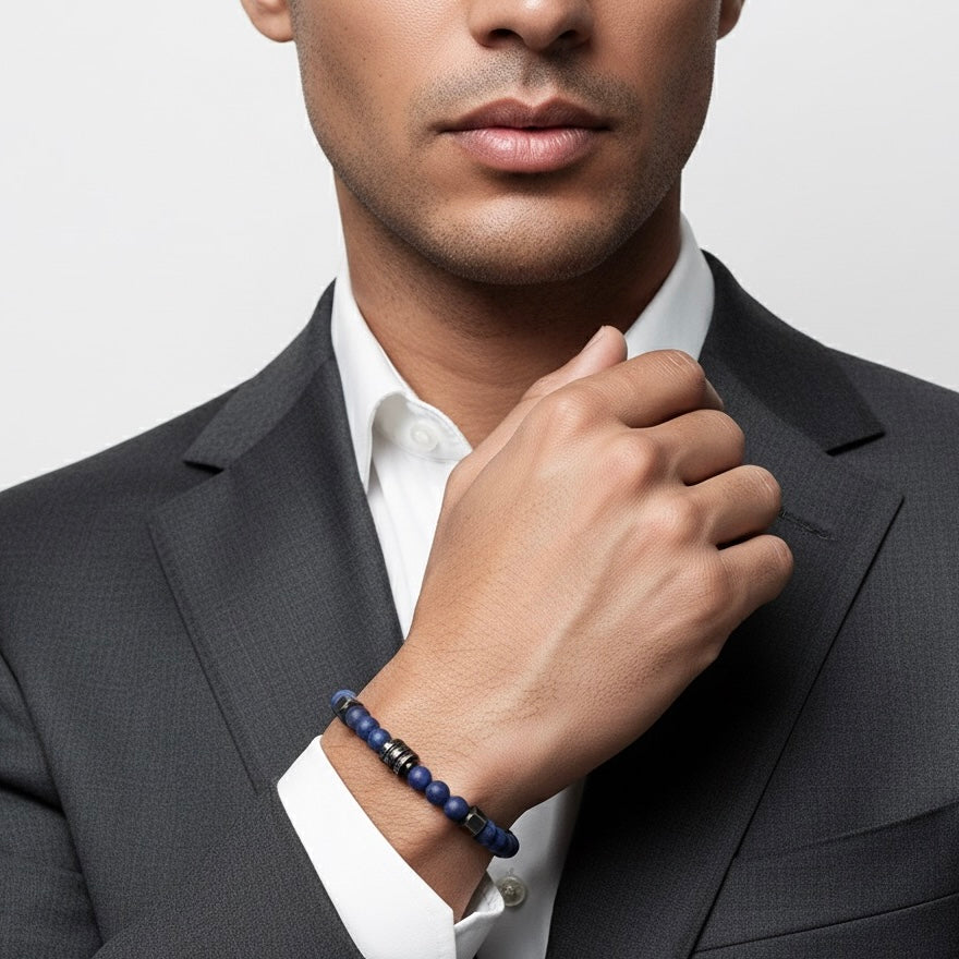 2002 Men’s Minimalist Matte Dark Blue Sodalite Beaded Bracelet